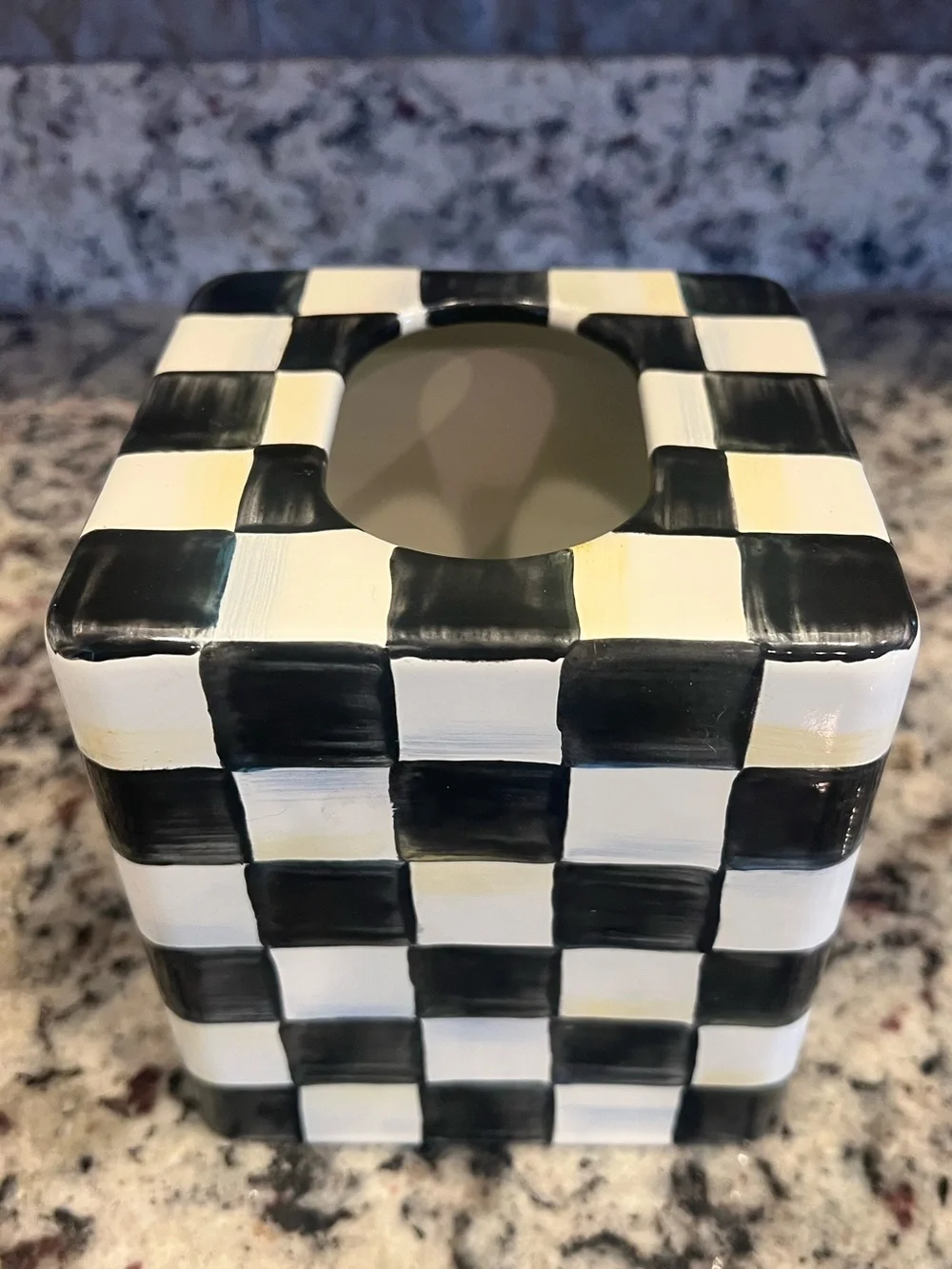 Mackenzie-Childs Courtly Check Boutique Tissue Box Cover. Like New!